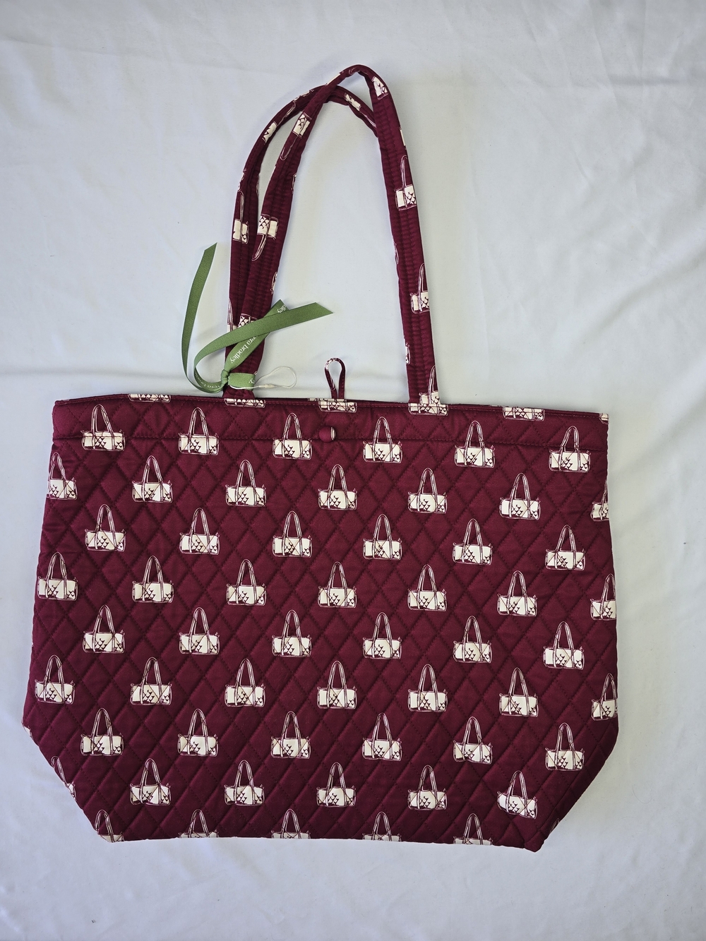 Vera Bradley Quilted Maroon Novelty Tote Bag Vintage Print